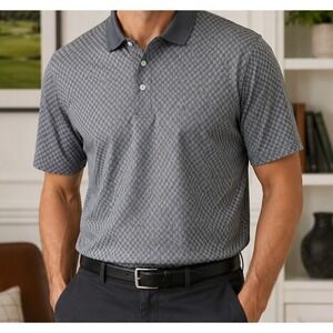 Gary Player Polo Shirt Men XL Gray Blue Geometric Golf Short Sleeve 100% Cotton